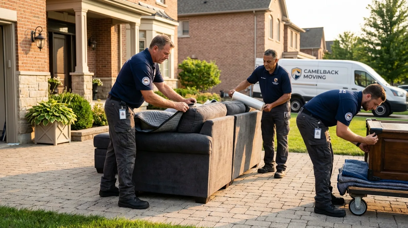 Large estate moving crew wrapping furniture in Sand Lake, MI